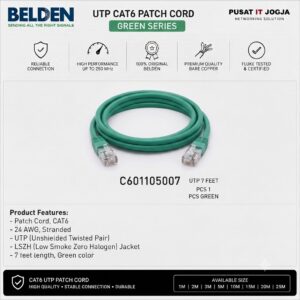 patch 7feet BELDEN C601105007 CAT6 UTP Patch Cord 24AWG Stranded 7 Feet (2.13 Meter) Green