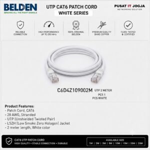 patch putih 2 meter BELDEN C6D4Z109002M CAT6 UTP Patch Cord LSZH 28AWG Stranded 2 Meter White